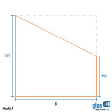 Model 1 - gehard glas schuine zijde rechts aflopend