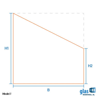 Model 1 - gehard glas schuine zijde rechts aflopend