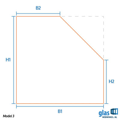 Model 3 - gehard glas schuine zijde rechts aflopend